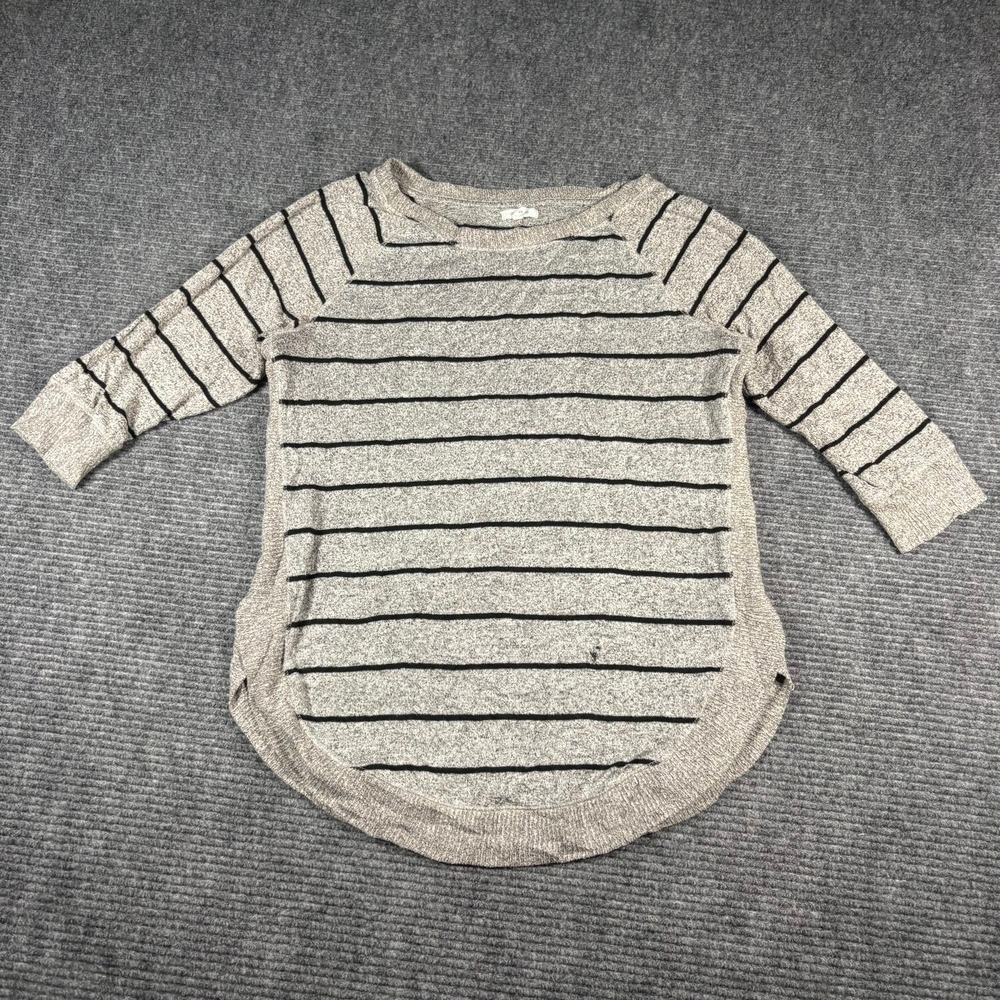 Maurices Sweater Womens S Gray Good Striped 3/4 Sleeve Pullover Knit Scoop Neck